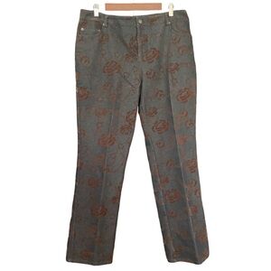 Velvet-Flocked Floral Eric Jeans – Y2K Brown Velour Detail – Like New